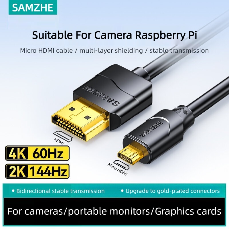 Pi Camera Cable - SAMZHE Micro HDMI-kabel, compatibel met 4K/60Hz,